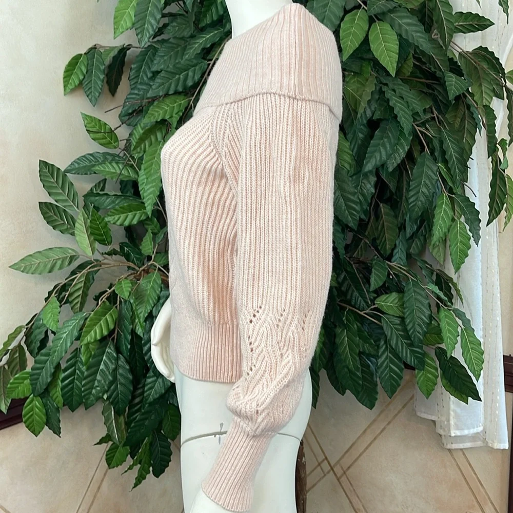 WHBM BLUSH OFF-THE-SHOULDER CABLE KNIT SWEATER - Picture 8 of 12